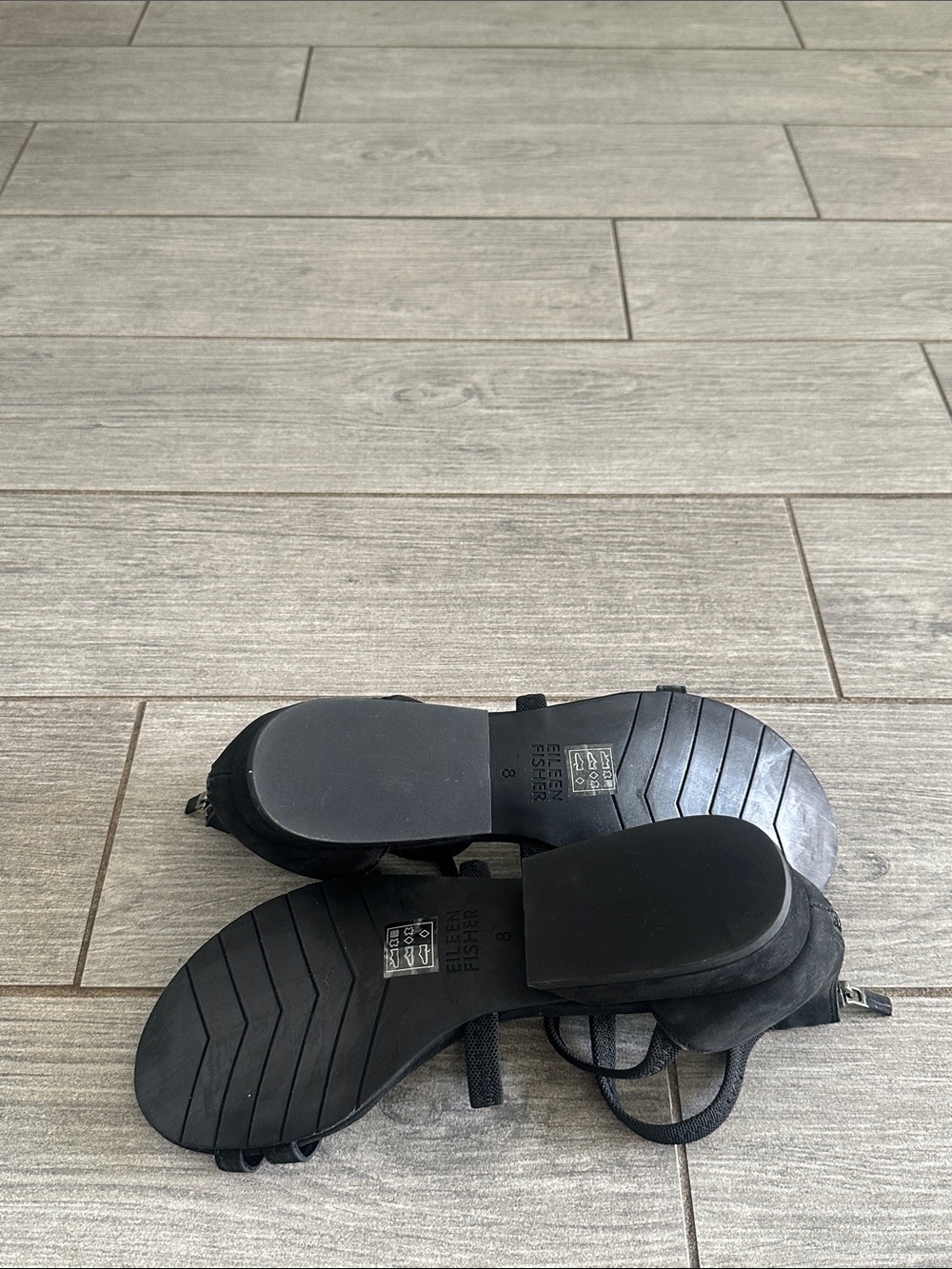 Eileen Fisher Emily Zip Sandals Black Minimalist Strappy Leather New! - Picture 10 of 10